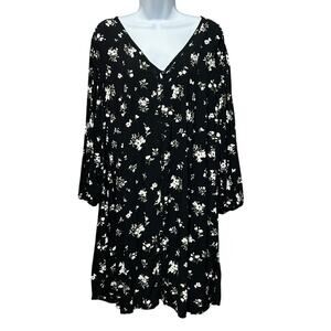 Old Navy Women‎ Floral Button Front Mini Dress XL Black Rayon Boho Cottagecore
